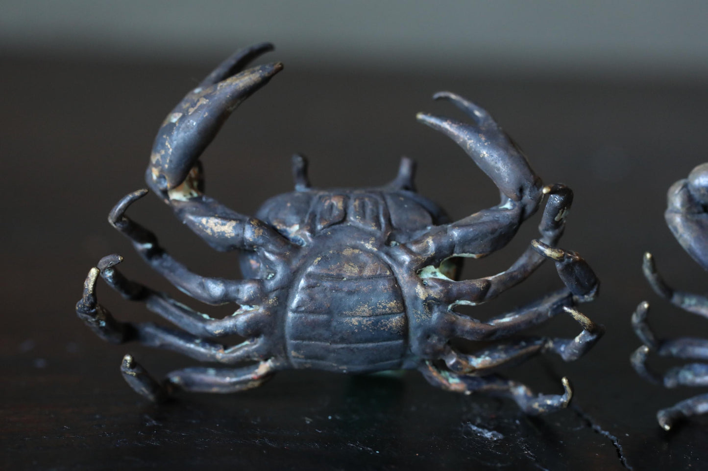 Fine! Japanese vintage bronze Crab family mini small dolls for IKEBANA/ BONSAI / BONKEI Miniature Landscapes art 0.8×2.2in/2×5.5cm