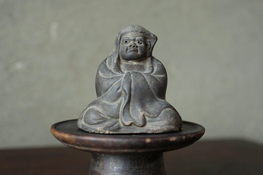 Japanese antique DARUMA statue ceramic buddhist Zen master doll ornament made pottery , Japanese Zen monk doll H3×3in/H7.6×7.7in