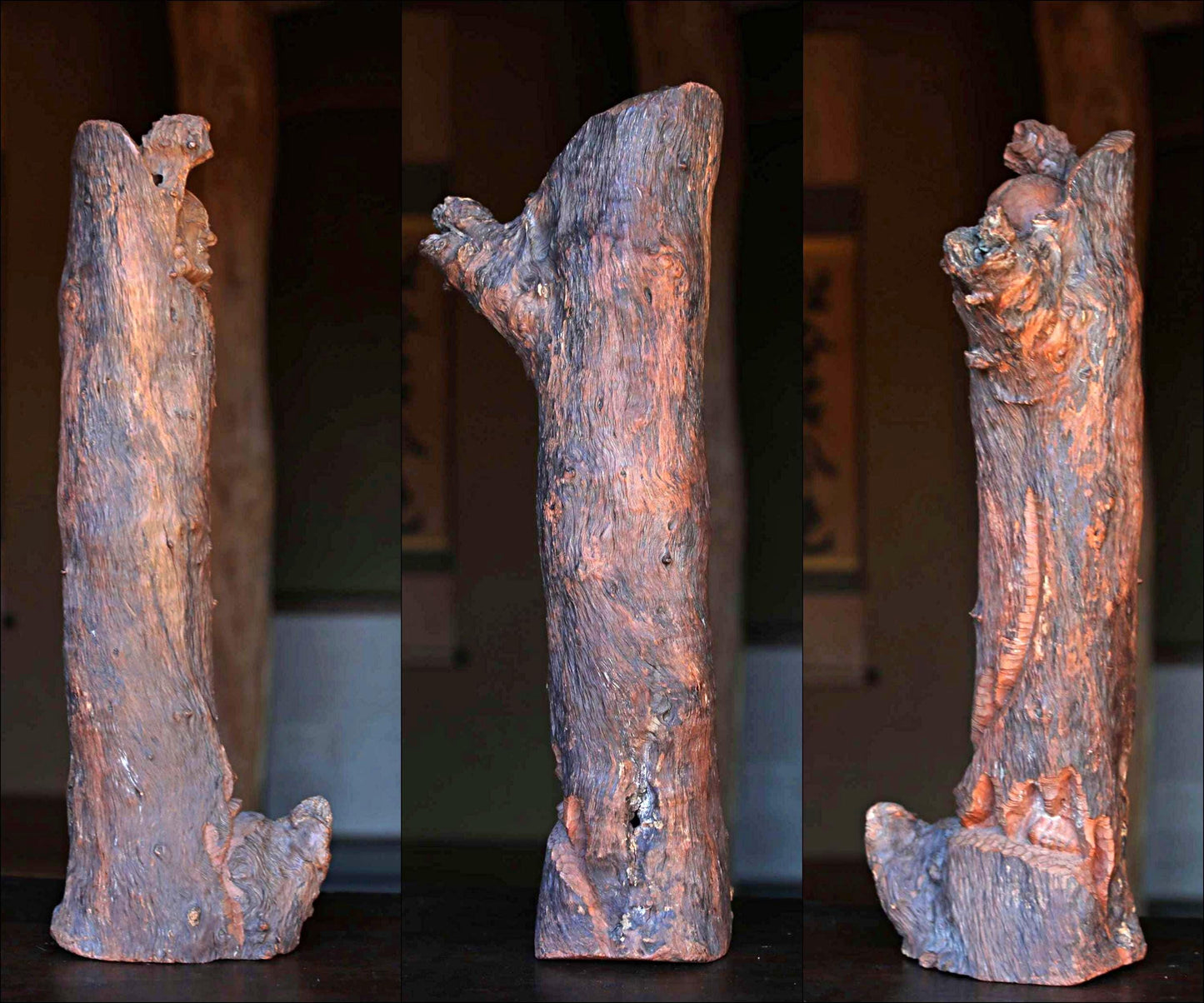 RARE! Large! Japanese vintage DARUMA doll wood slab Burl ornament Sculpture, ZEN master, buddhist monk hand craft art H24in/H61cm