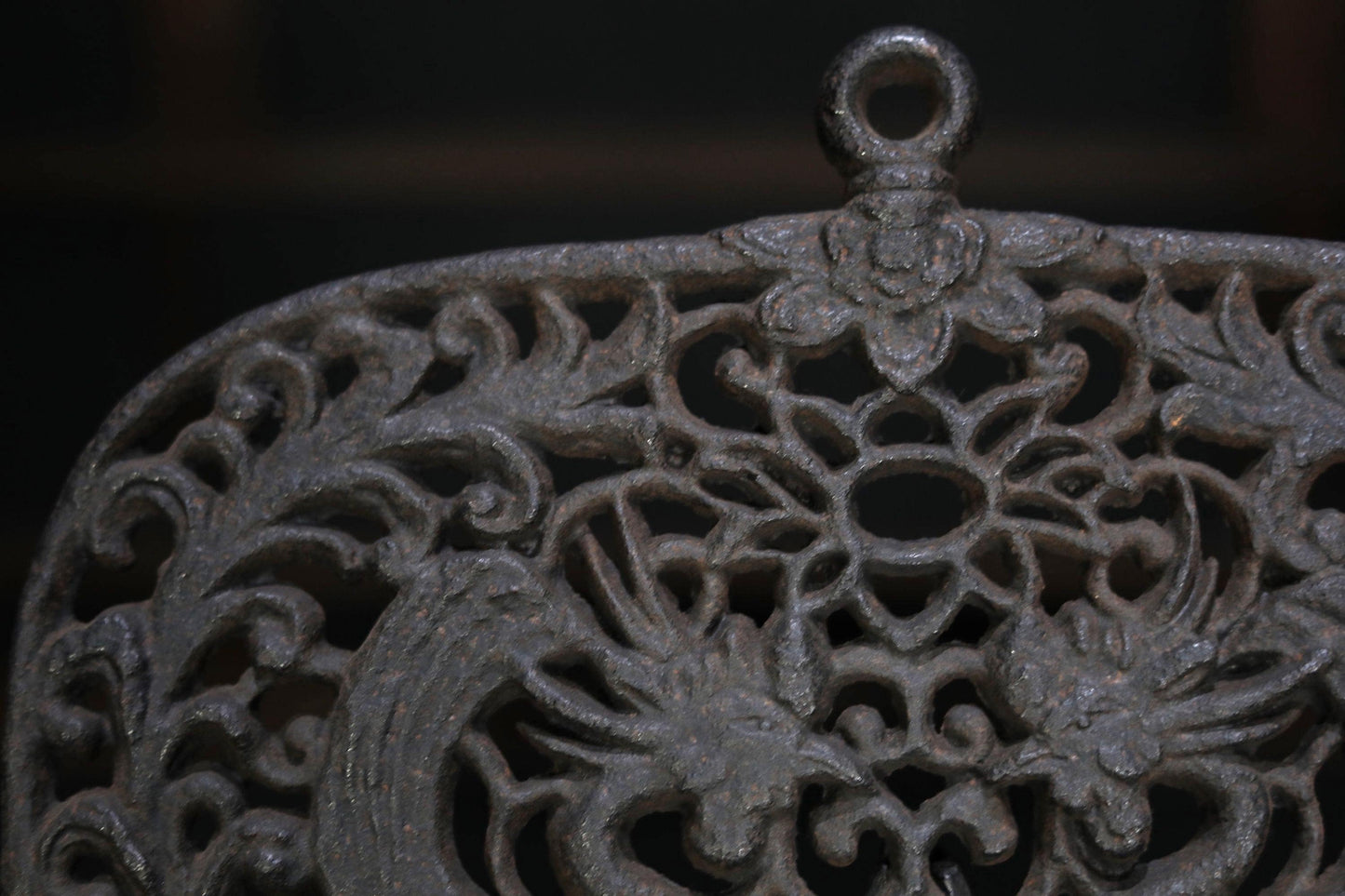 Japanese vintage buddhist metal art Phoenixes, Clouds and Flowers design wall decoration metal openwork with stand  H13.4in/H34cm