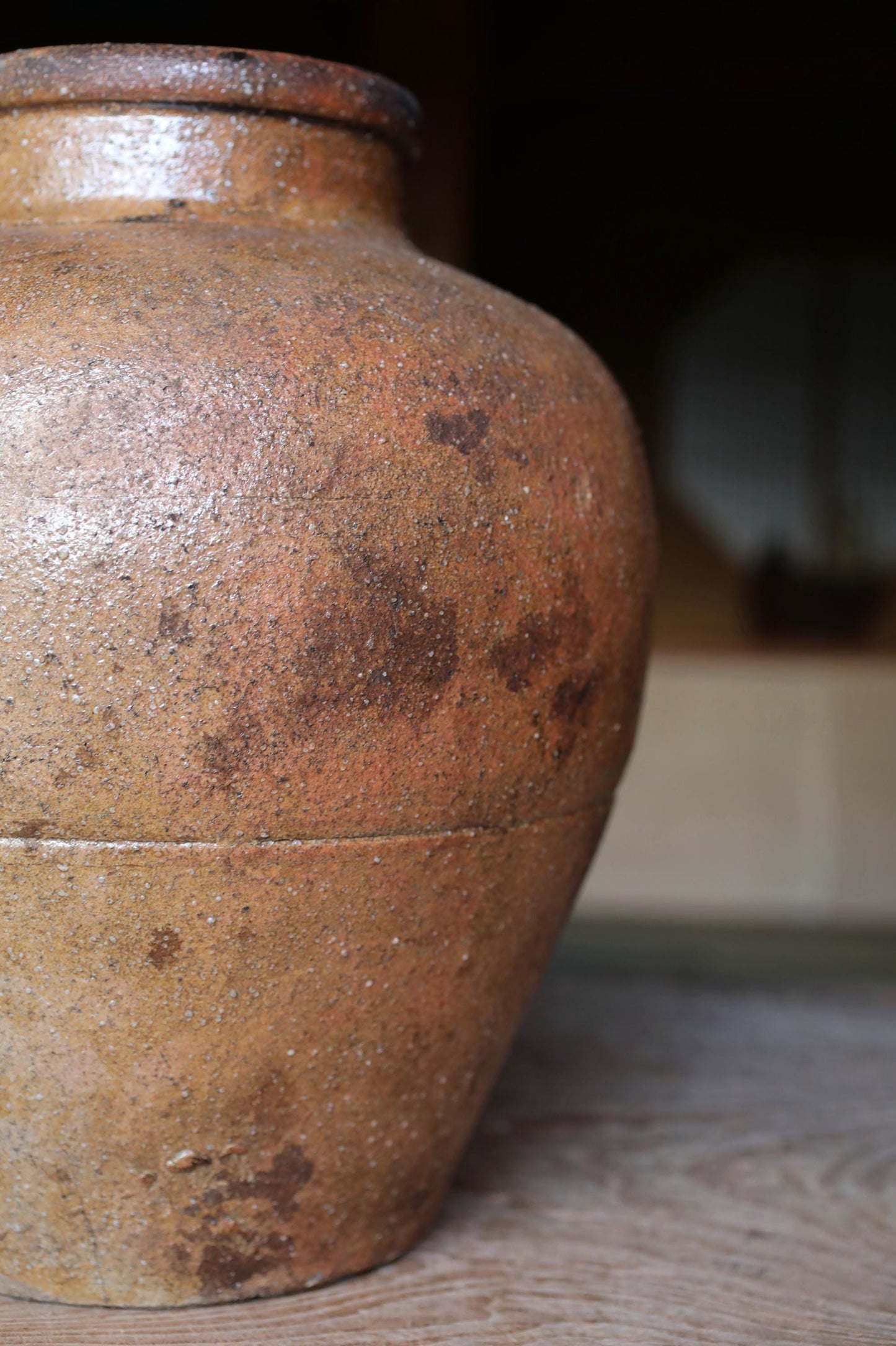 FINE! 1800s Japanese antique Chatsubo SHIGARAKI old hand made ceramic jar for tea leaves Tea ceremony Ikebana H13.1×10.8in/H33.2×27.5cm