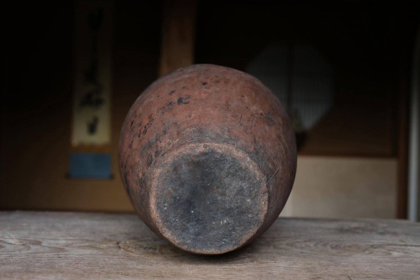 FINE! 1800s Japanese BIZEN hand made pottery jar Wabi Sabi kiln ceramic Edo Tea ceremony Ikebana H13.4×10.6in/H34×27cm