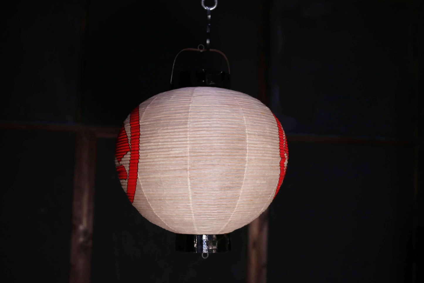 Japanese old hanging paper lantern Candle holder with Japanese confectionery shop name  and its crest W15in/W38cm, foldable lantern