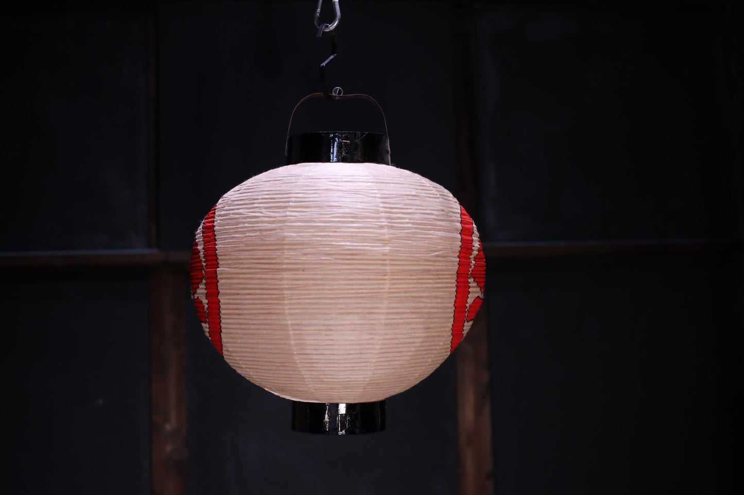 Japanese old hanging paper lantern Candle holder with Japanese confectionery shop name  and its crest W15in/W38cm, foldable lantern