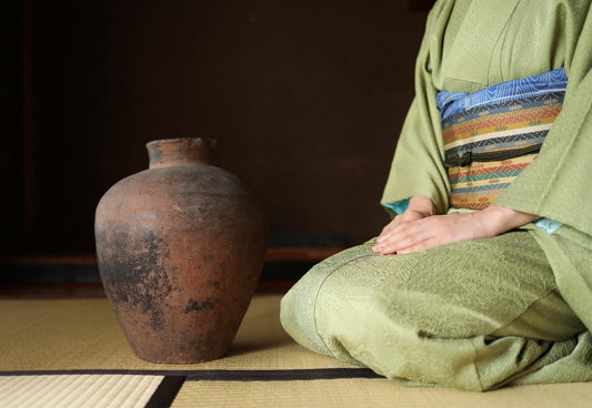 FINE! 1800s Japanese BIZEN hand made pottery jar Wabi Sabi kiln ceramic Edo Tea ceremony Ikebana H13.4×10.6in/H34×27cm