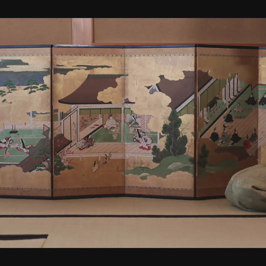 Japanese gold byobu painting edo
