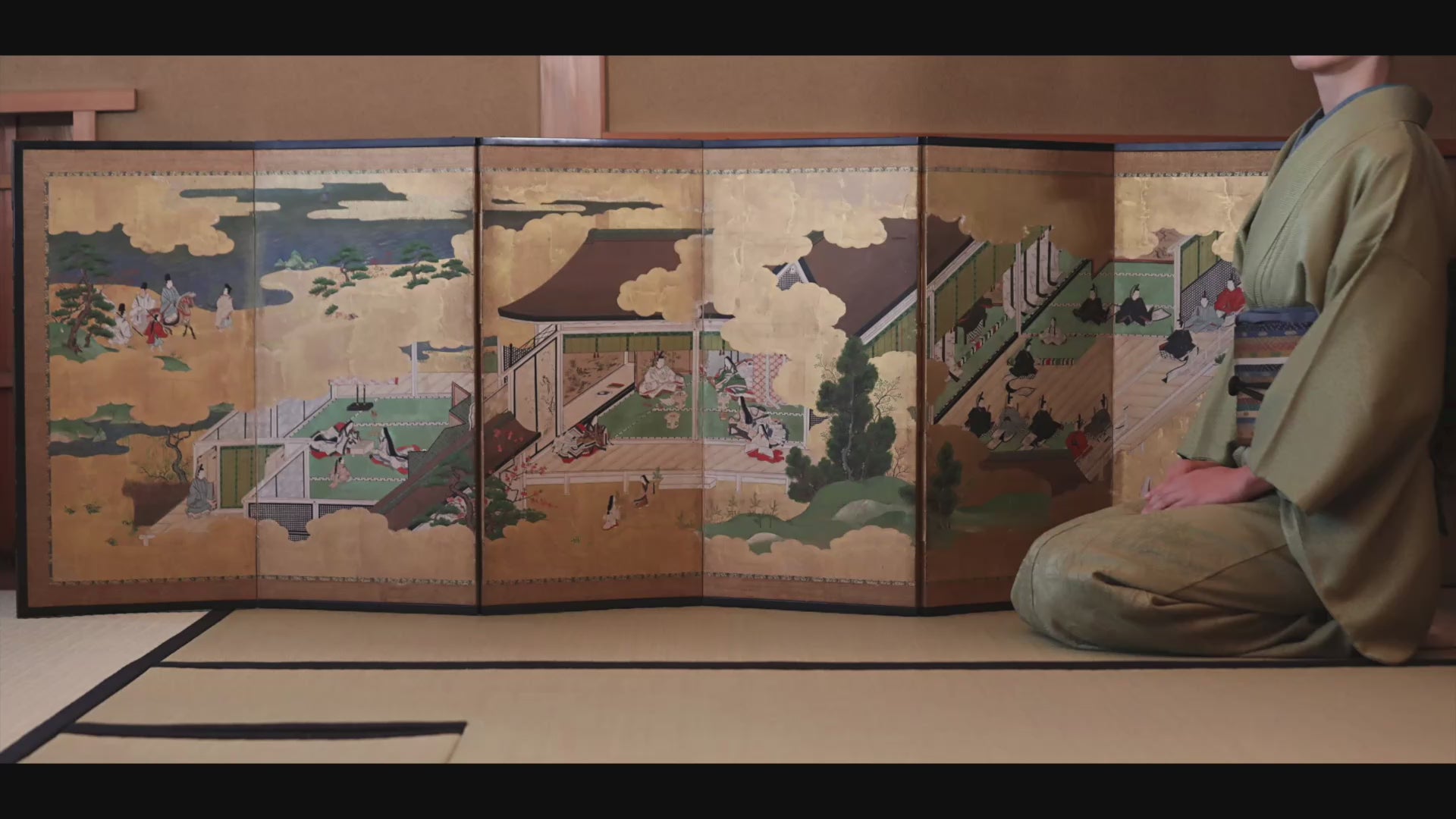 Japanese gold byobu painting edo
