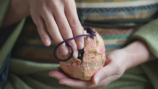 Vintage Japanese Matcha Caddy "文琳茶入 Bunrin Chaire"  with a silk bag, Tea Ceremony