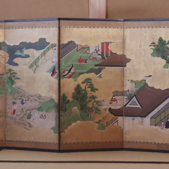 Japanese edo painting gold byobu